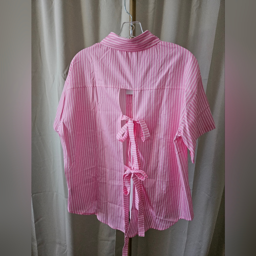 NWT Rosa Clothing Pink & White 2PC Shorts Set Tie Back Top Elastic Waist - Picture 6 of 9